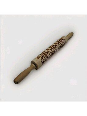 Embossed Christmas Wooden Cookie ROLLING PIN Pattern Deer Tree, Outdoor Hunting